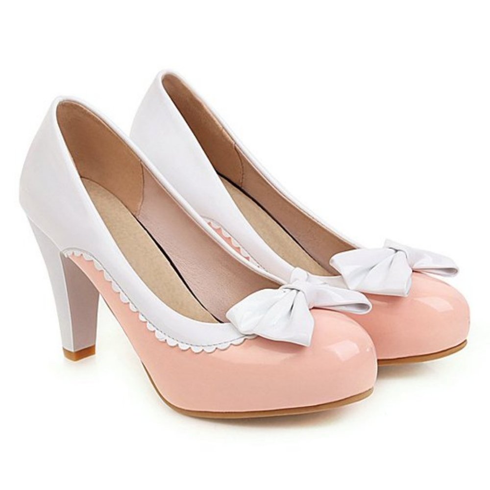 ✨ BUTITI || 3" Pink & White Pump with bow